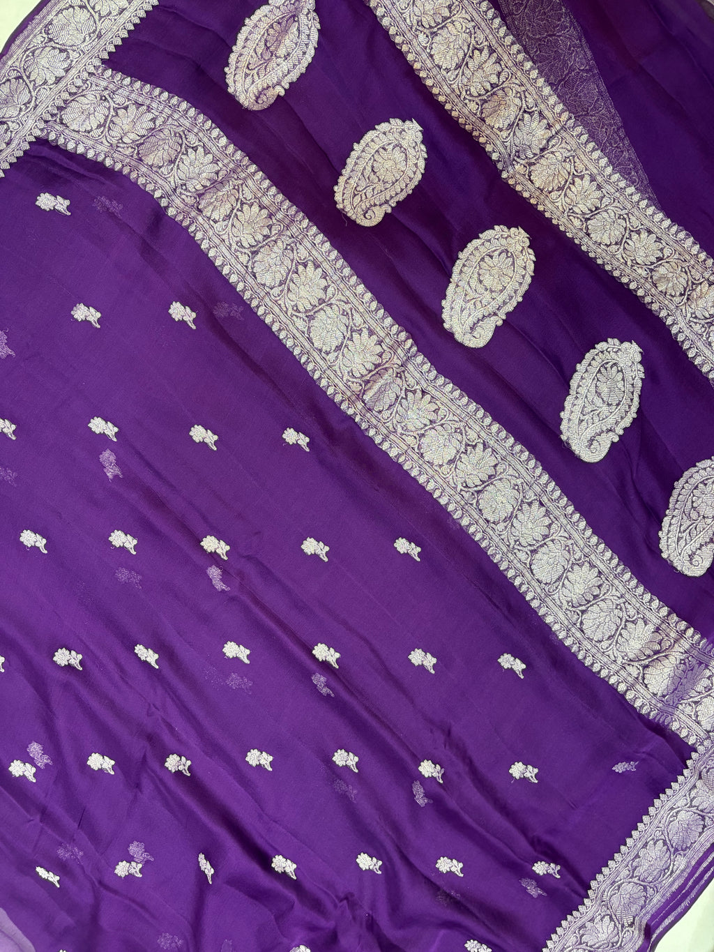 Pure khaddi chiffon saree in dark purple colour