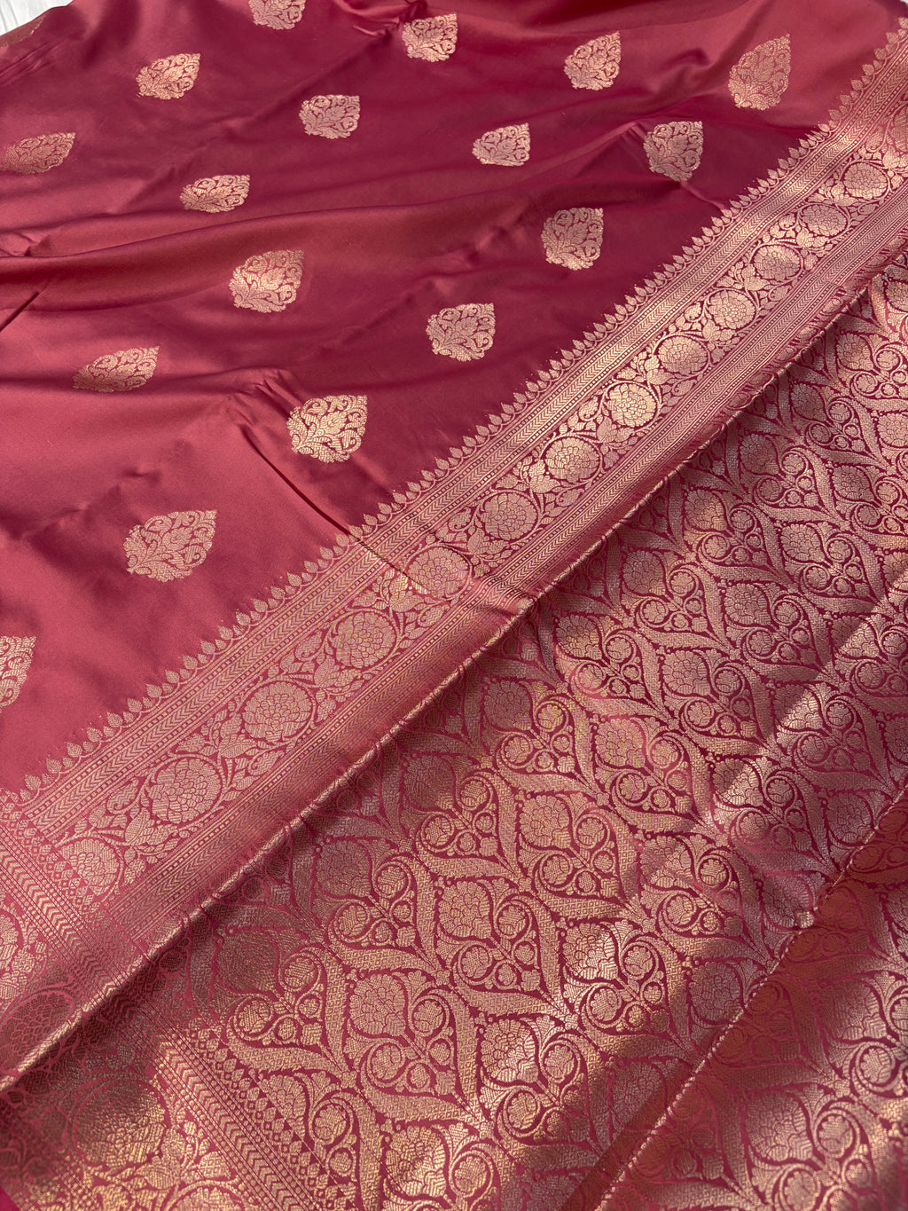 Banarasi mulberry katan silk saree in beautiful Tea rose colour