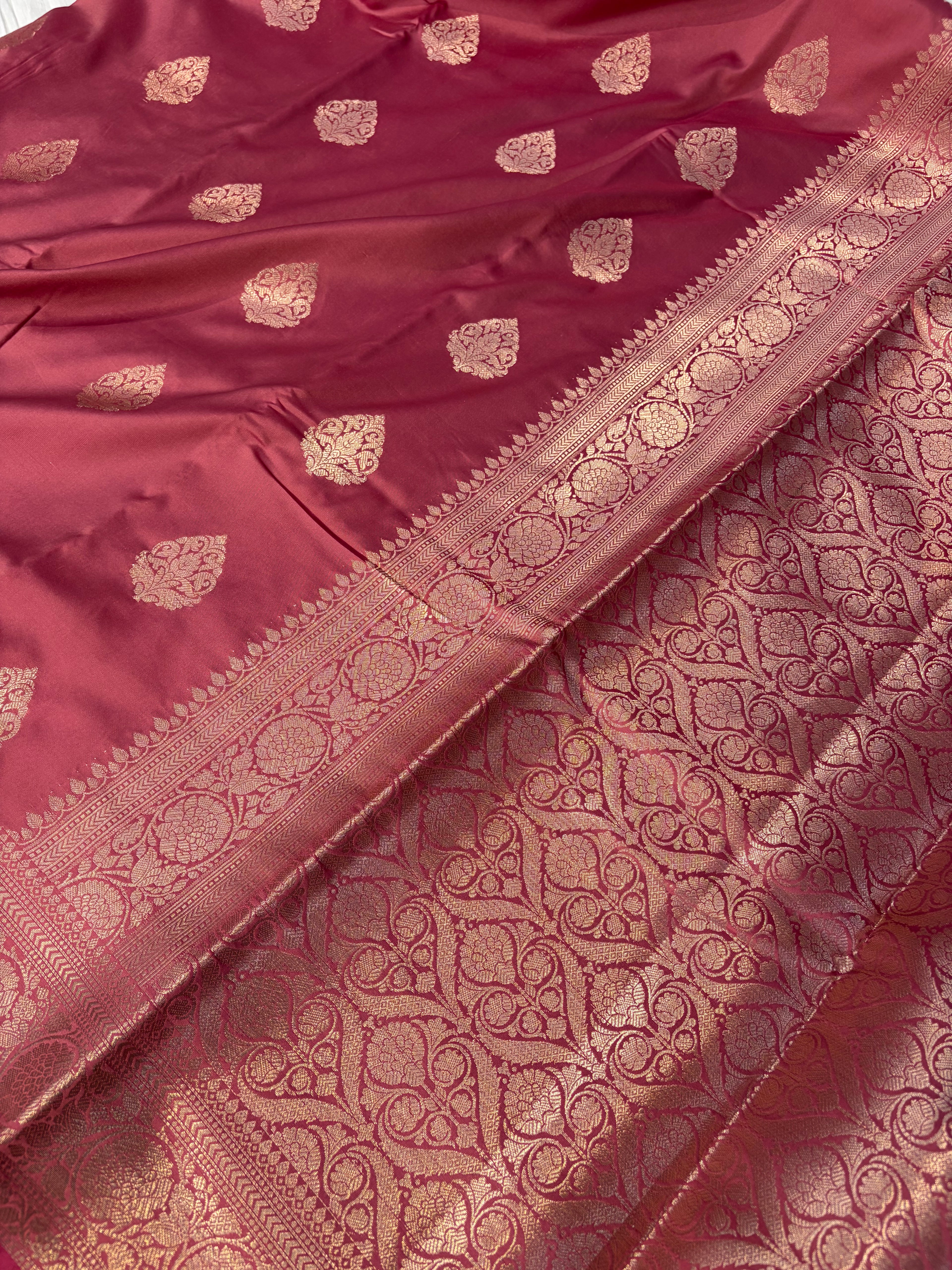 Banarasi mulberry katan silk saree in beautiful Tea rose colour