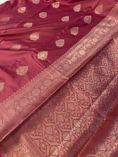Banarasi mulberry katan silk saree in beautiful Tea rose colour