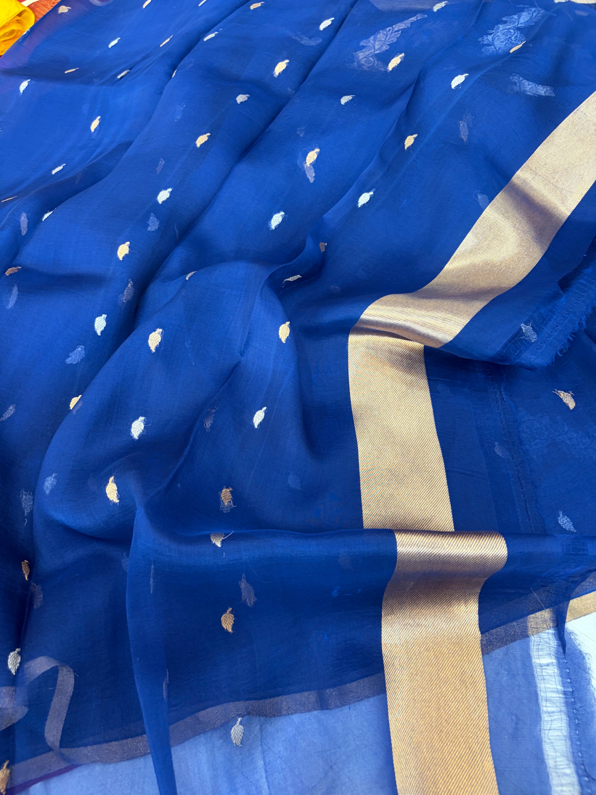 Pure handloom organza silk saree in blue colour