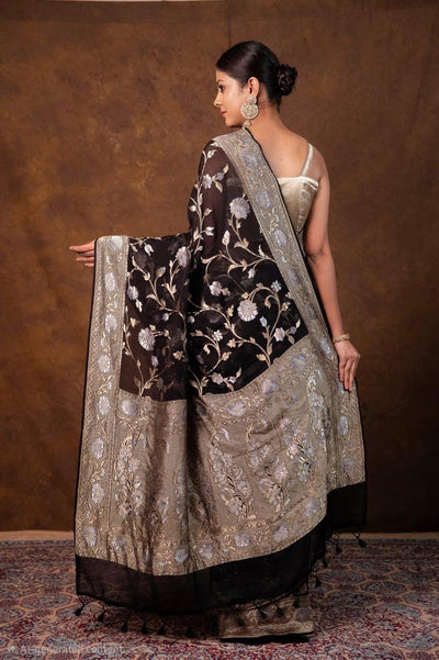 Premium Handcrafted Banarasi pure Georgette in black colour