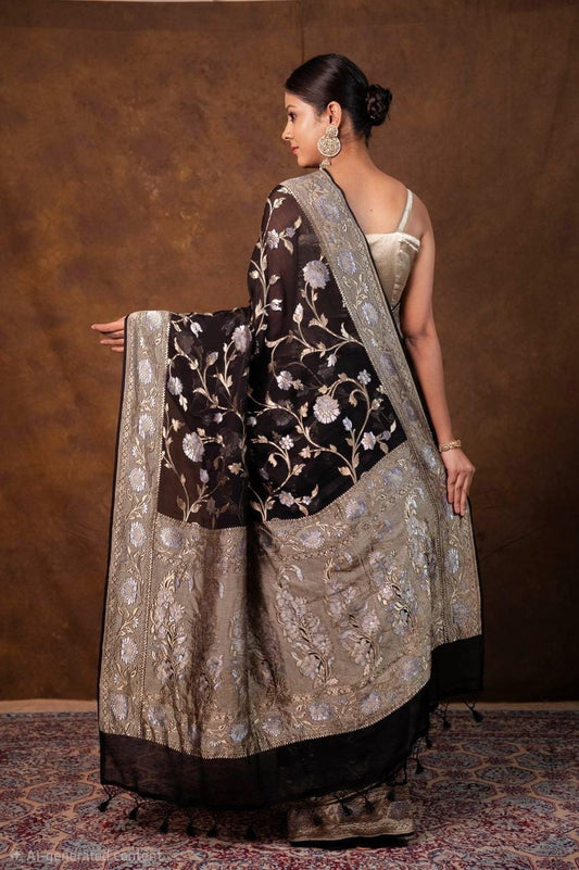 Premium Handcrafted Banarasi pure Georgette in black colour
