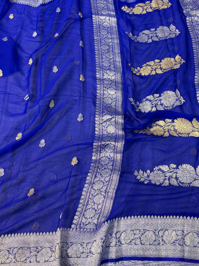 Pure handwoven khaddi chiffon saree royal blue colour