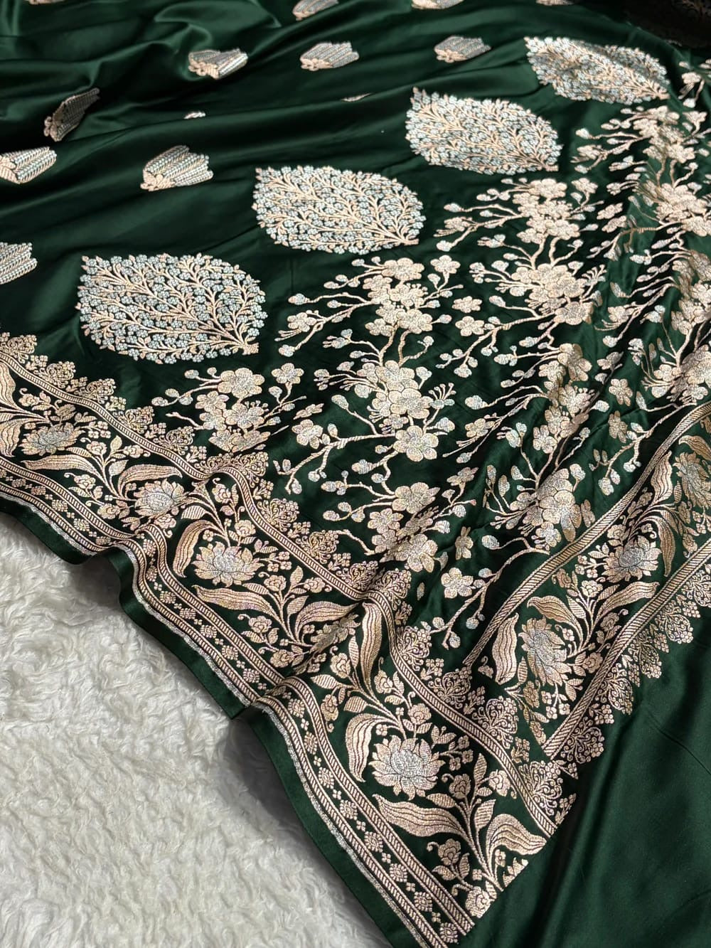 Beautiful Mashru silk saree in bottle green  colour