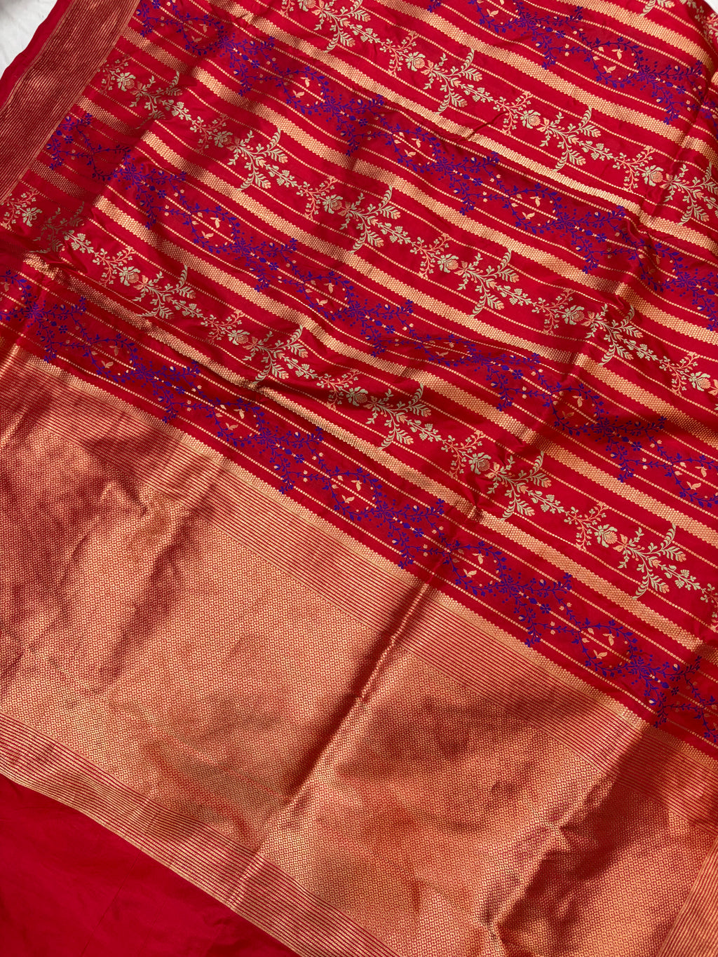 Pure brocade katan silk saree in red colour