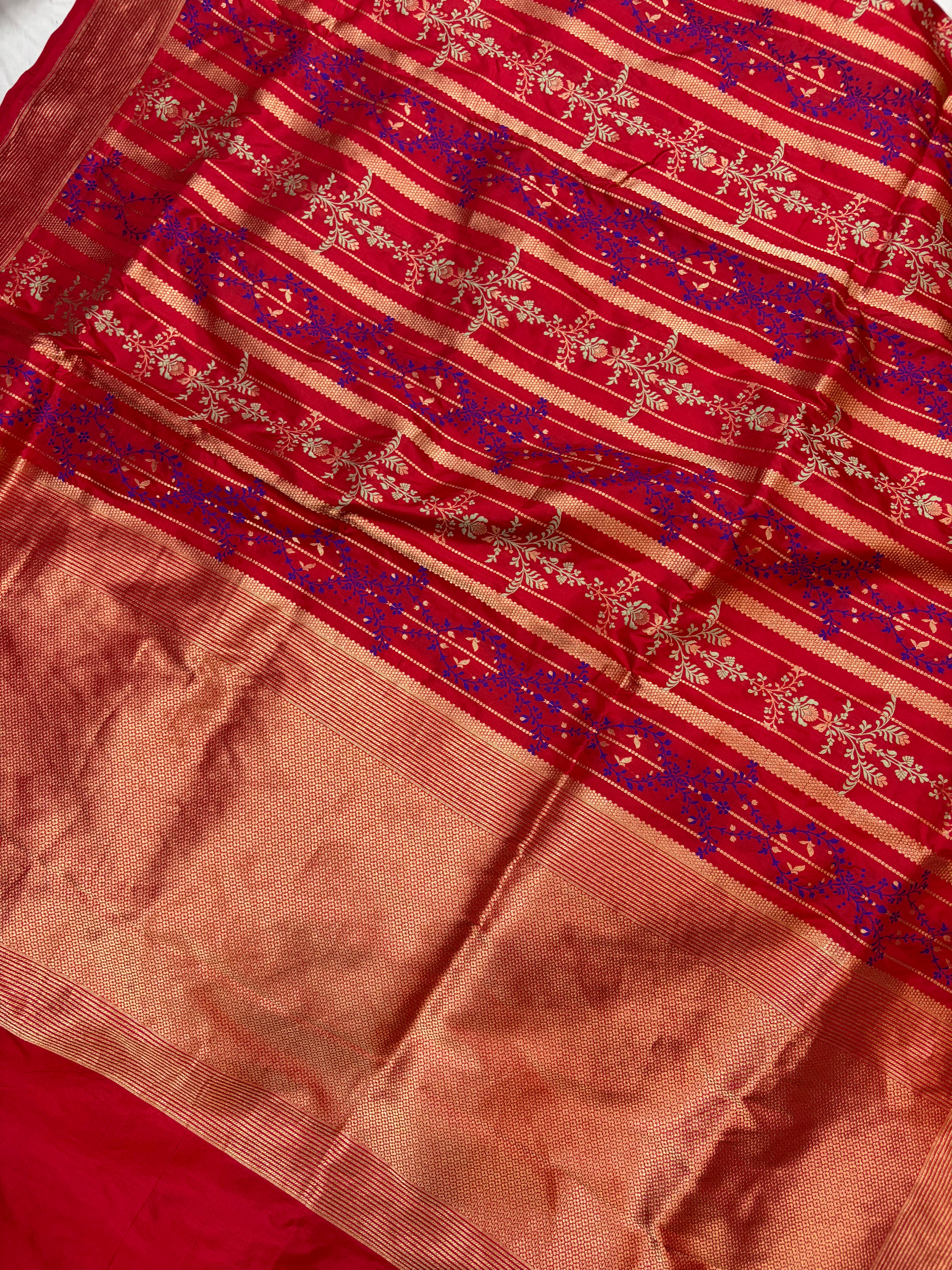 Pure brocade katan silk saree in red colour