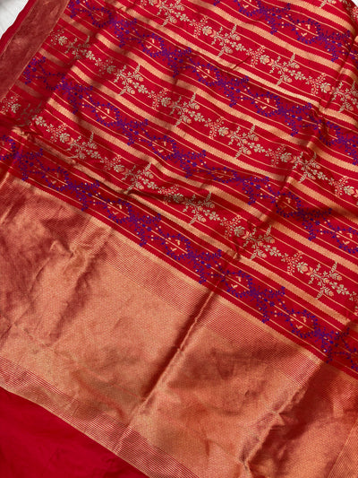 Pure brocade katan silk saree in red colour