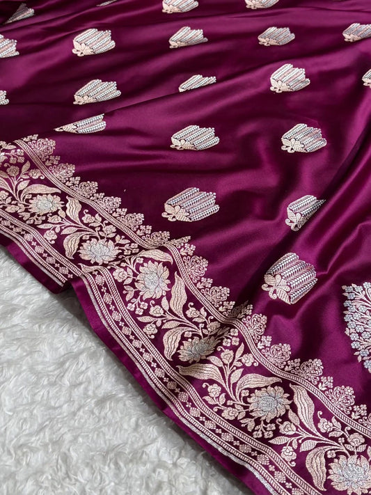 Beautiful Mashru silk saree in Wine colour