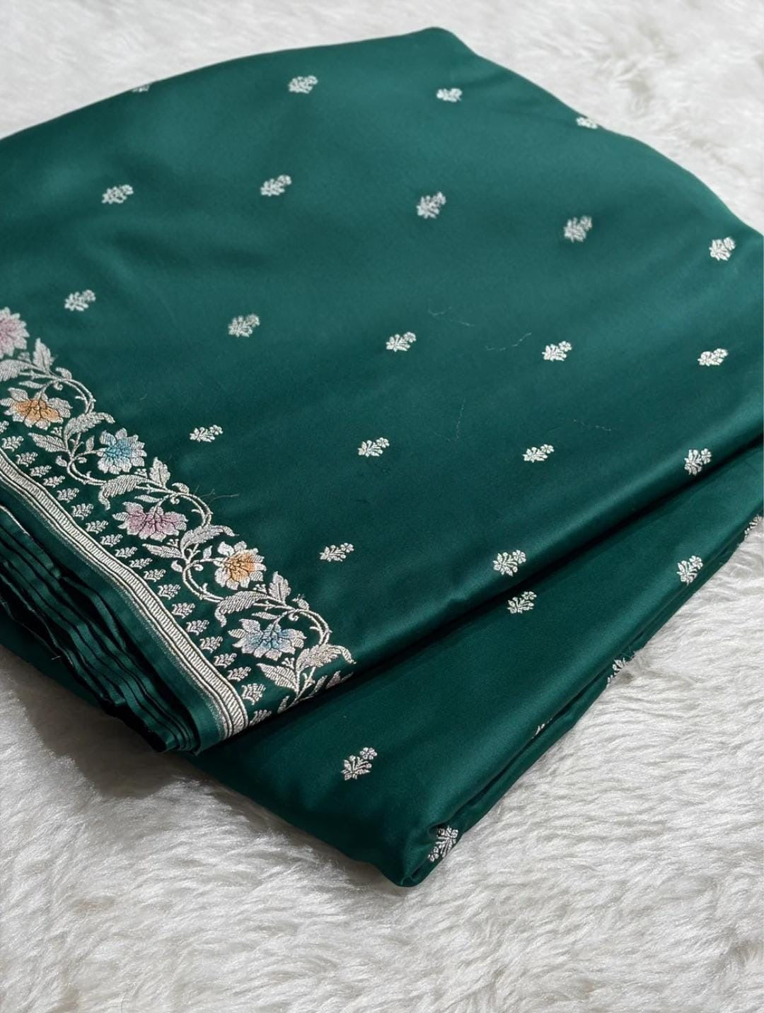 Beautiful Mashru silk saree in peacock blue colour