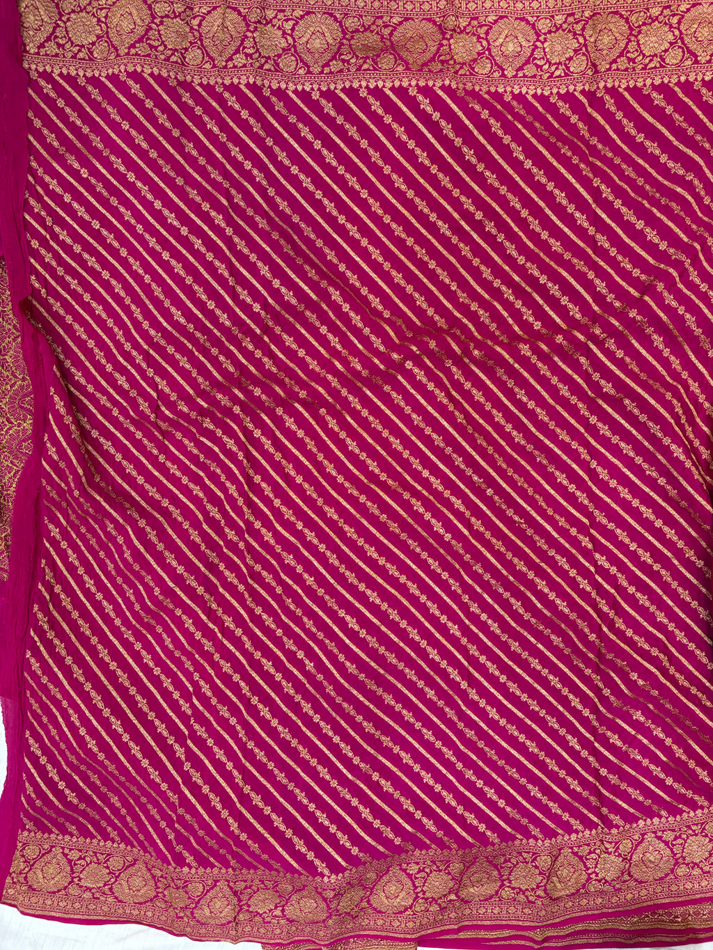 Pure khaddi crepe silk saree in bottle green with rani colour
