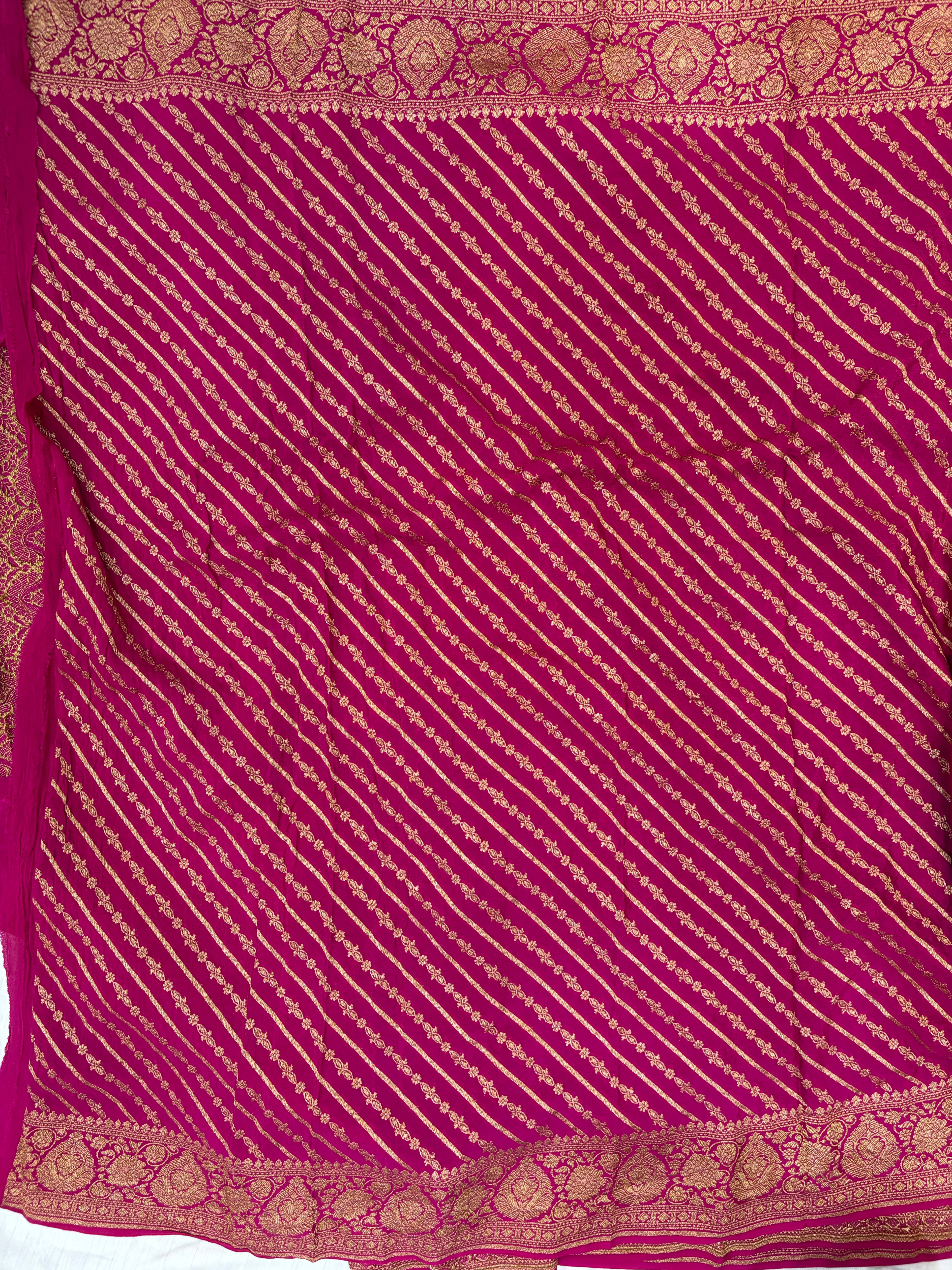 Pure khaddi crepe silk saree in bottle green with rani colour