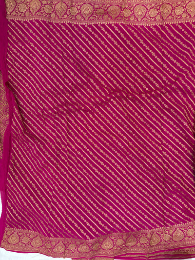 Pure khaddi crepe silk saree in bottle green with rani colour