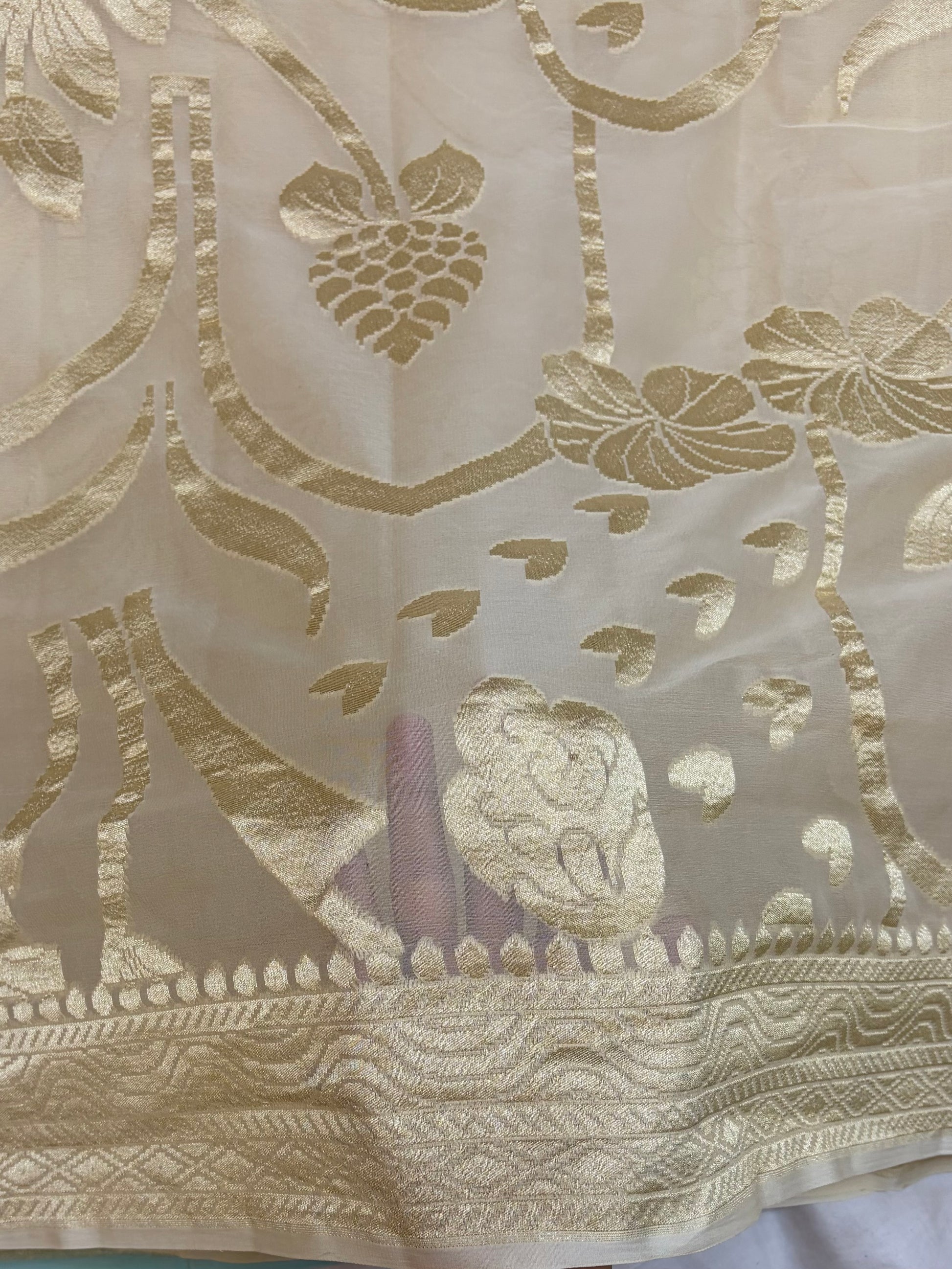 Pure georgette silk saree in pastel cream colour