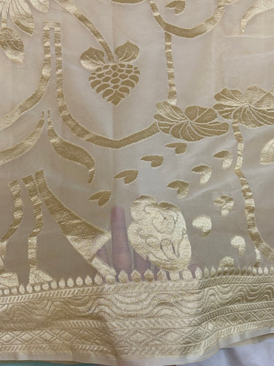 Pure georgette silk saree in pastel cream colour