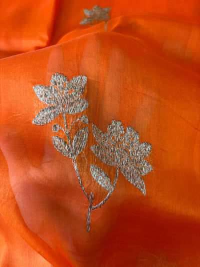 Pure handloom organza silk saree in orange colour