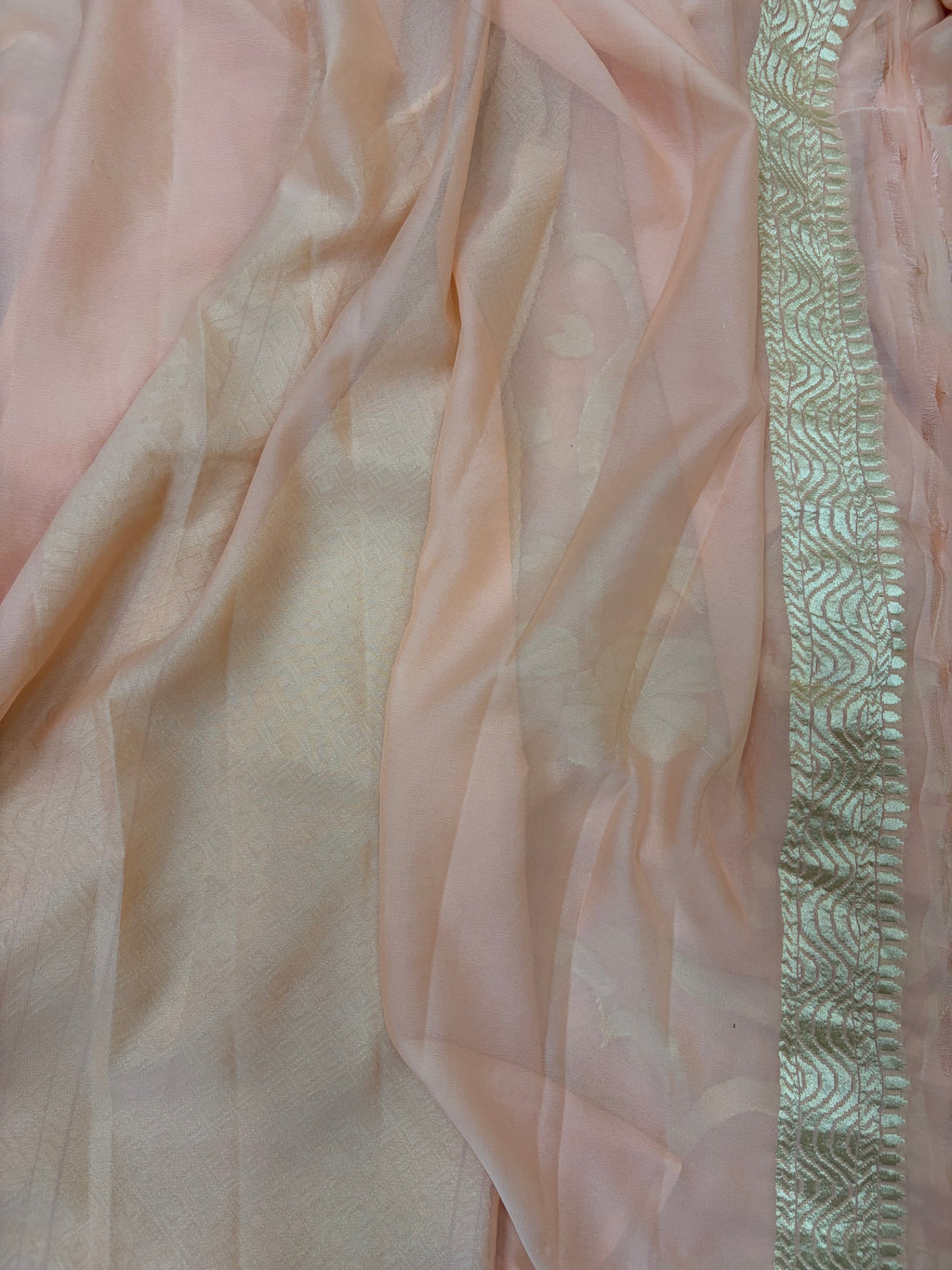 Pure georgette silk saree in pastel peach colour