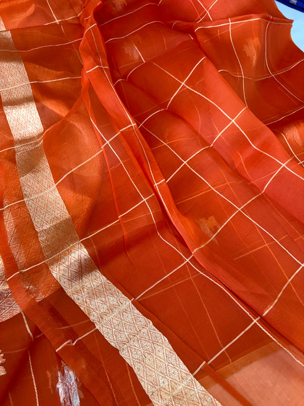 Pure handloom organza silk saree in orange colour