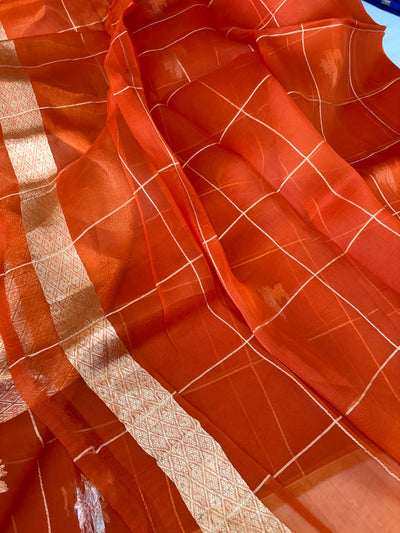 Pure handloom organza silk saree in orange colour