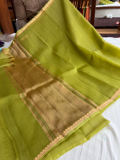 Pure handloom organza silk saree in pista green colour