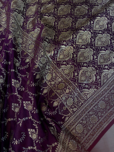 Bridal Banarasi satin Katan silk sarees in dark wine colour with all over Swarovski work