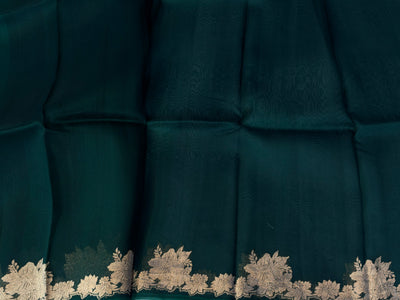 Pure handloom kora silk saree bottle green colour