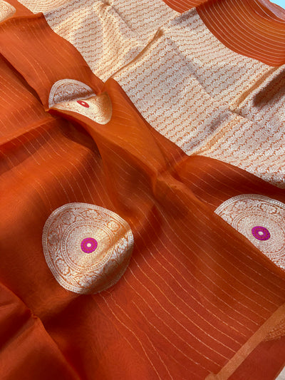 Pure handloom organza silk saree in Rust orange colour