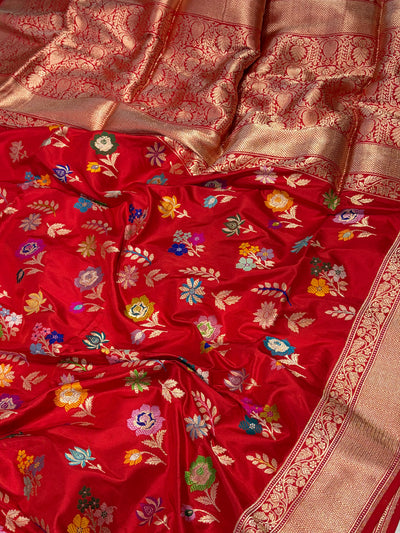 Premium pure katan silk saree with all meenawork in beautiful Red colour