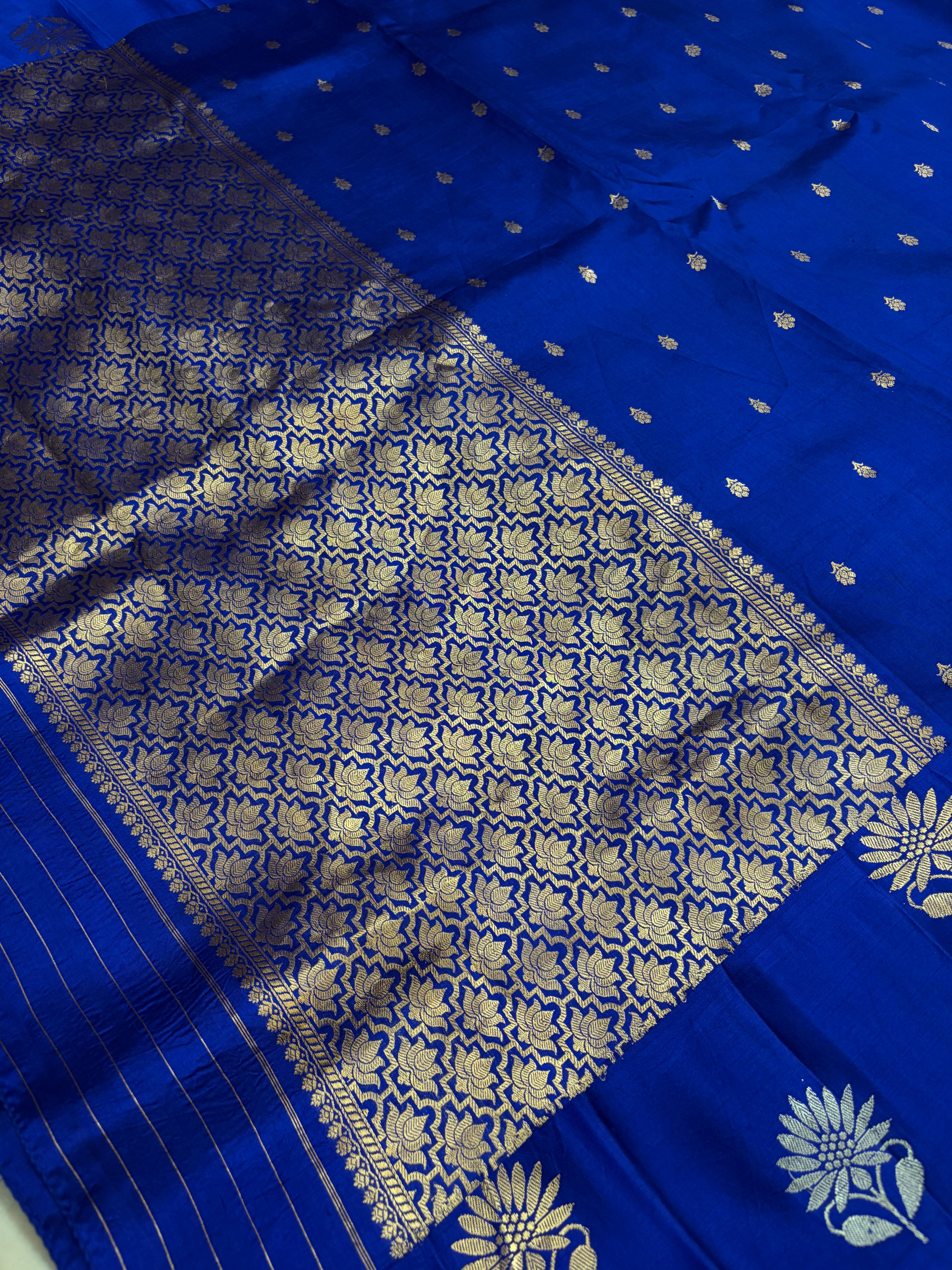 Pure raw mango saree in royal blue colour