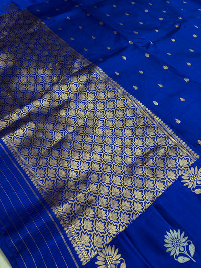 Pure raw mango saree in royal blue colour
