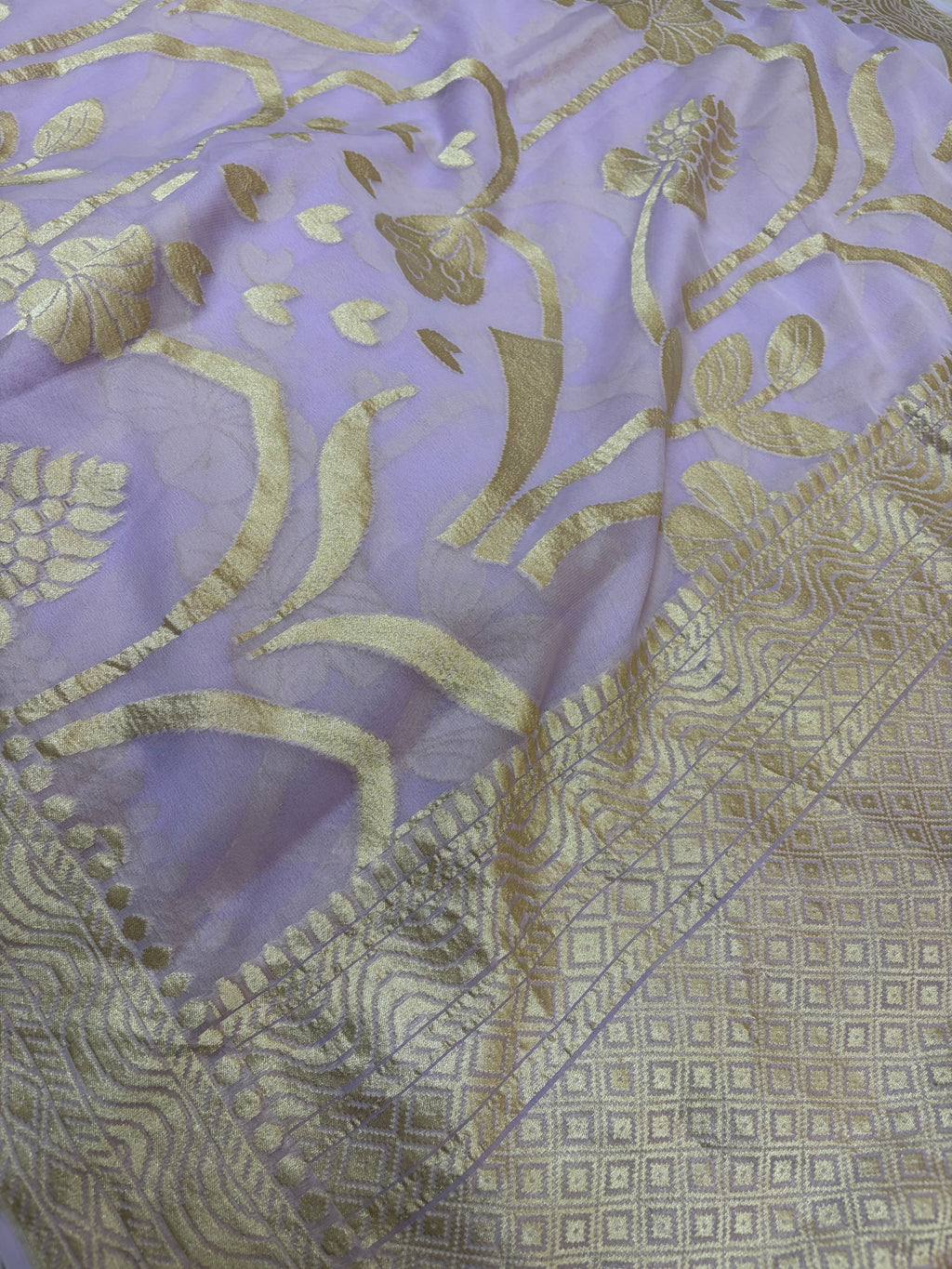 Pure georgette silk saree in pastel levender colour