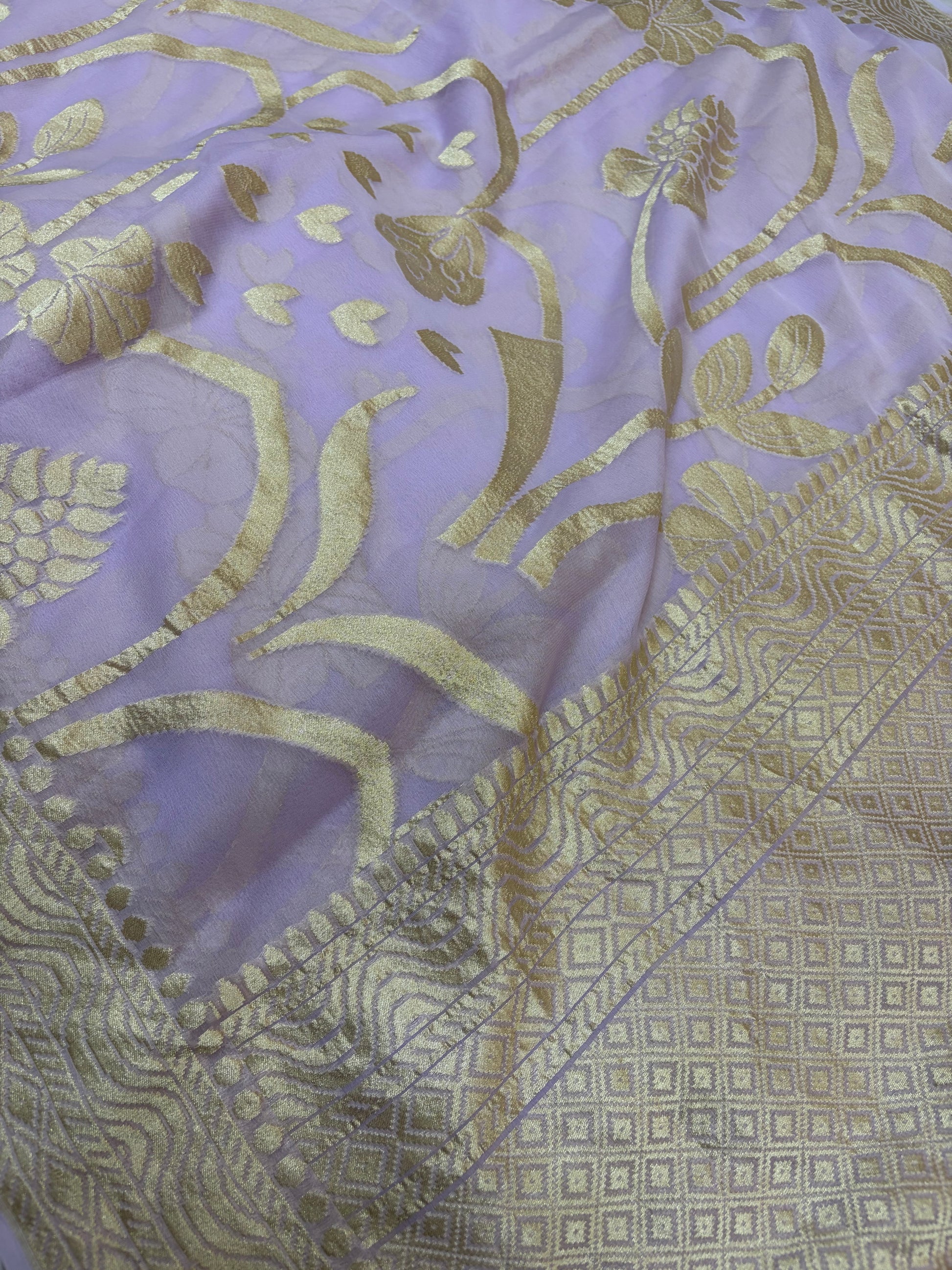 Pure georgette silk saree in pastel levender colour
