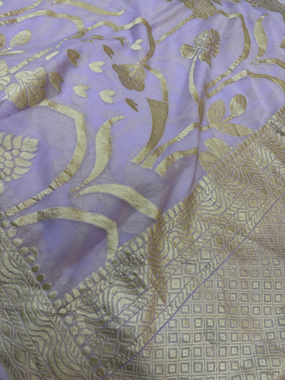 Pure georgette silk saree in pastel levender colour