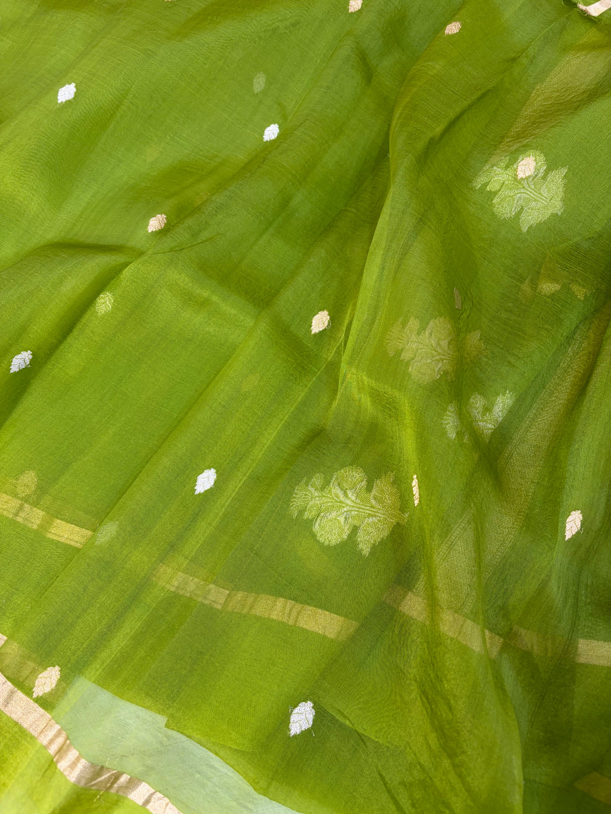 Pure handloom organza silk saree in olive green colour