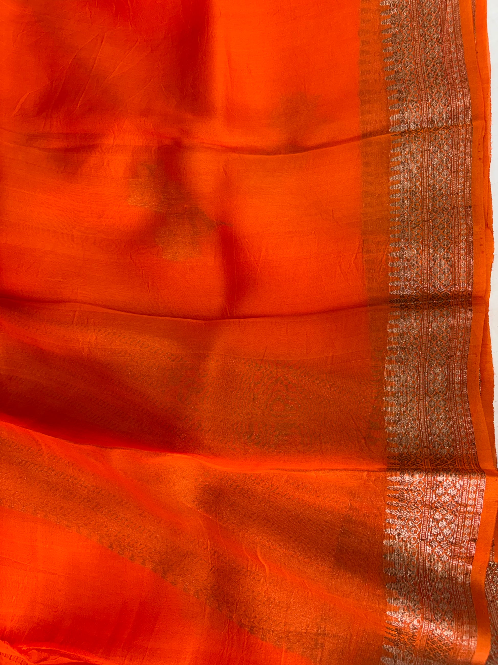 Pure handloom organza silk saree in orange colour