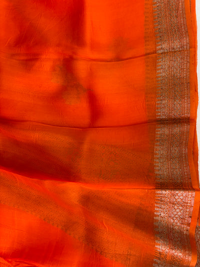 Pure handloom organza silk saree in orange colour