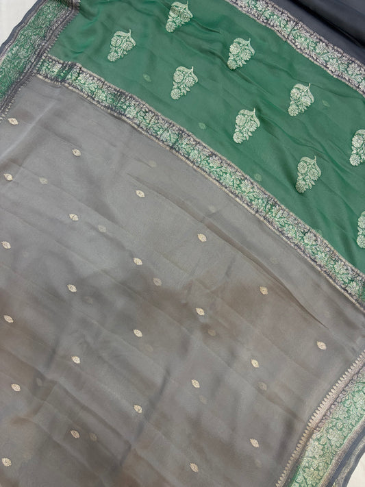 Pure khaddi chiffon saree in 3D shade