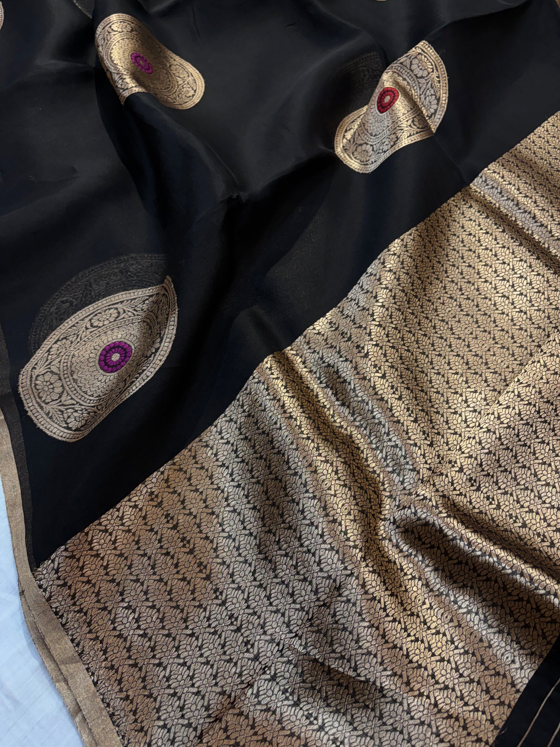 Pure handloom organza saree in black colour