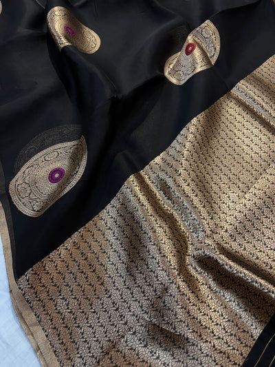 Pure handloom organza saree in black colour