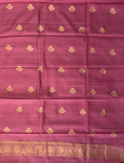 Pure handwoven Chiniya silk suit in dusty pink  colour