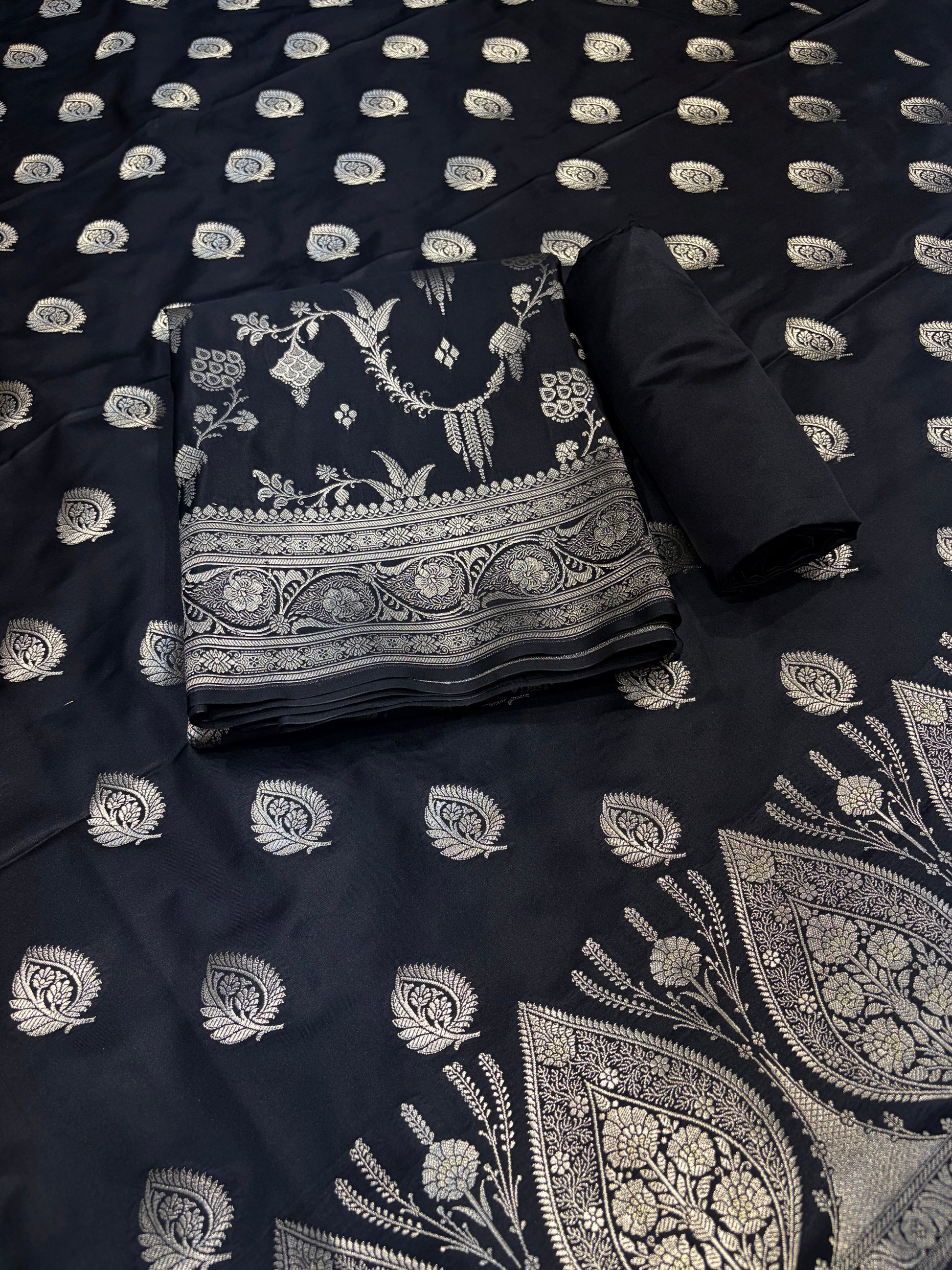 Beautiful Banarasi Mashru silk suit in black colour