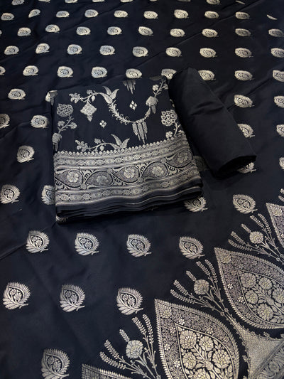 Beautiful Banarasi Mashru silk suit in black colour