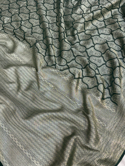 Premium Handcrafted Banarasi pure Georgette in bottle green colour