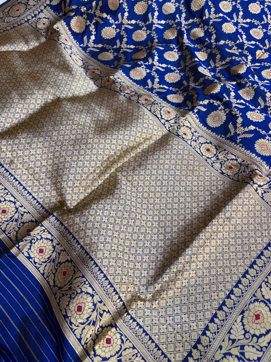Pure katan silk saree in royal blue colour