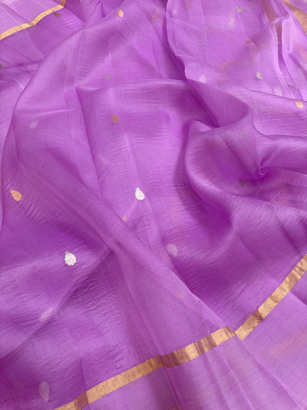 Pure handloom organza silk saree in levender colour