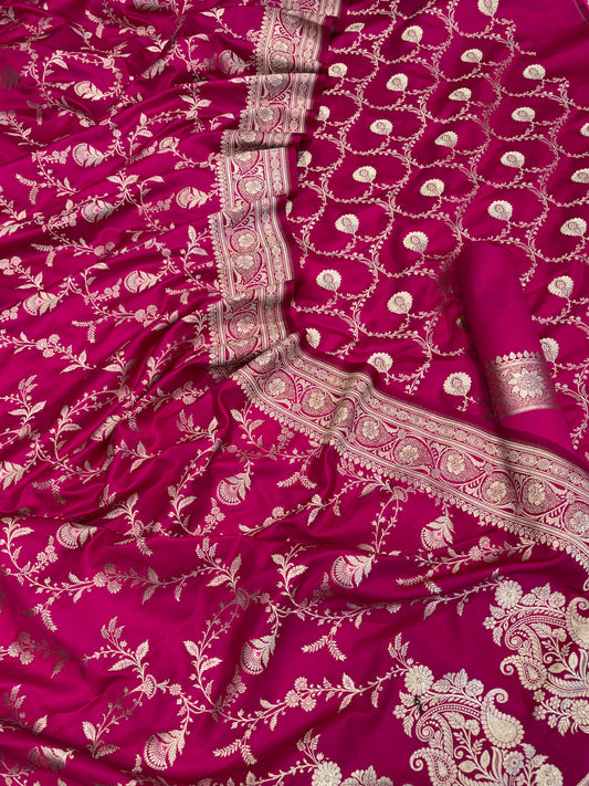 Beautiful Banarasi Mashru silk suit in Dark Rani colour