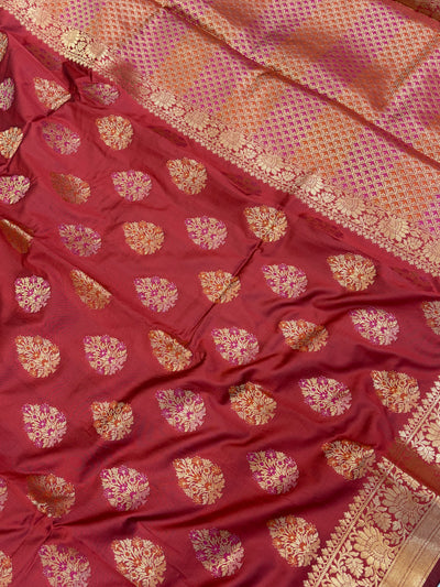 Banarasi katan by katan silk saree in cherry Red colour with multiple meenakari work