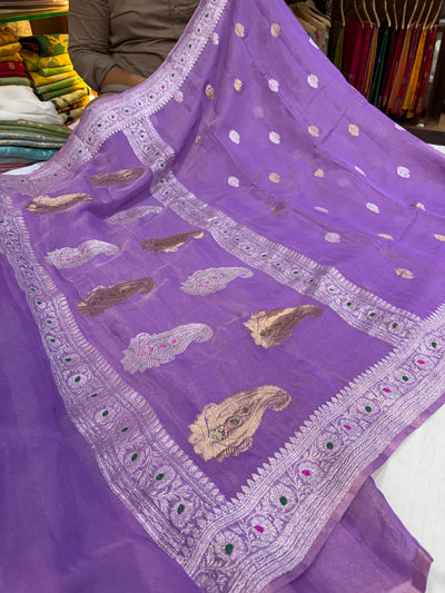 PURE KHADDI TISSUE SILK SAREE IN SMILEY PURPLE  COLOUR