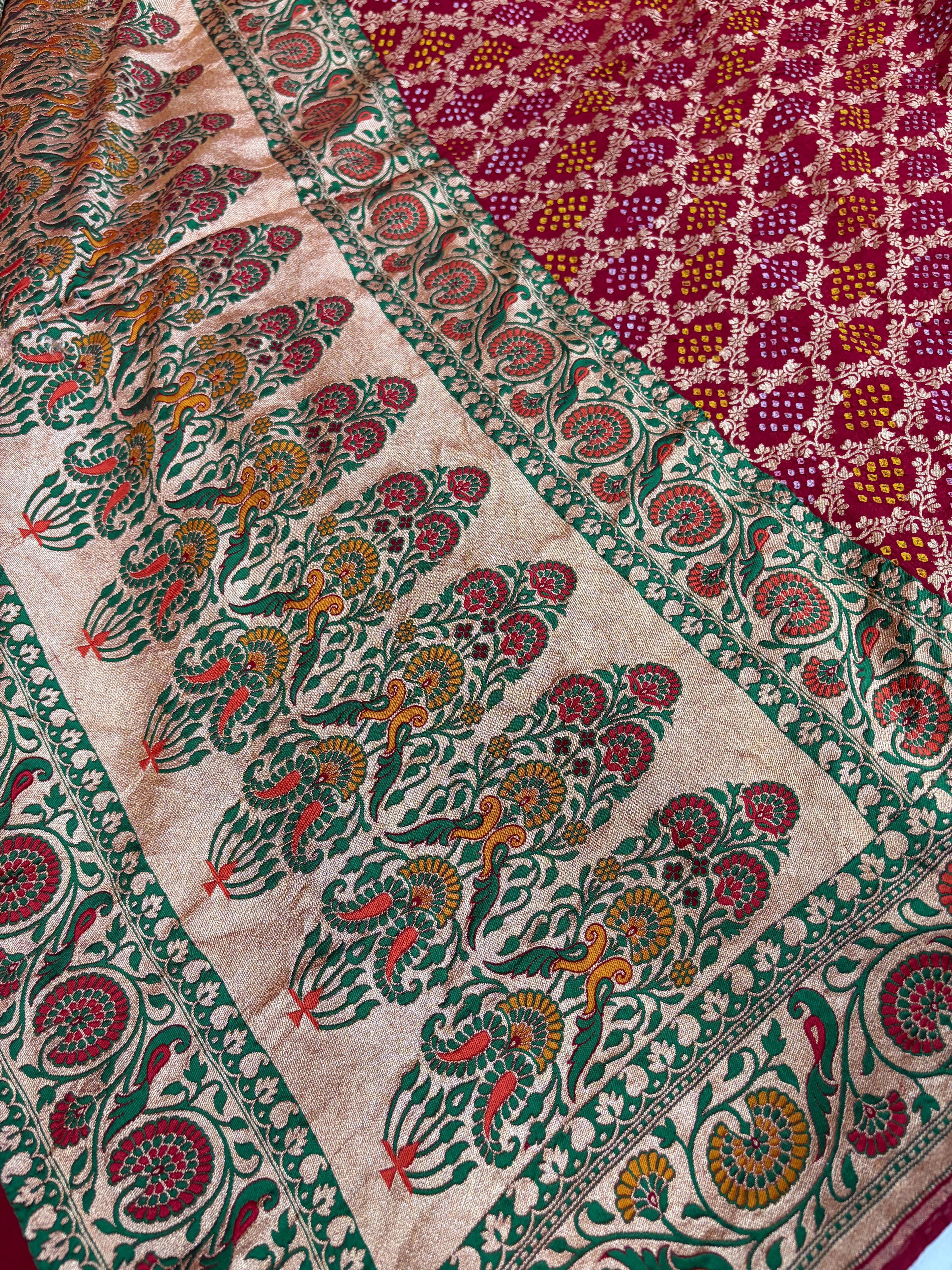 Pure Tilfi Georgette Bandhani sarees in red colour
