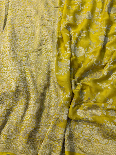 Premium Pure georgette silk sarees in beautiful yellow gold colour